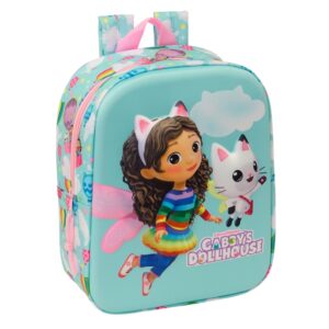 Safta Gabby'S Dollhouse Mochila Guarderia 3D - Asa de Mano - Compartimento Principal con Cremallera - 22x27x10cm - Color Azul Claro