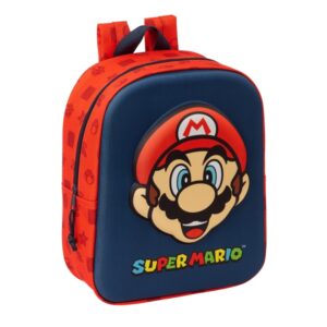 Safta Super Mario Mochila Guarderia 3D - Asa de Mano - Compartimento Principal con Cremallera - 22x27x10cm - Color Rojo y Azul