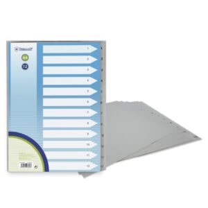 Bismark Indice Numerico con Pestañas del 1 al 12 - Multitaladro - Formato A4 - Fabricados en Polipropileno - Color Gris