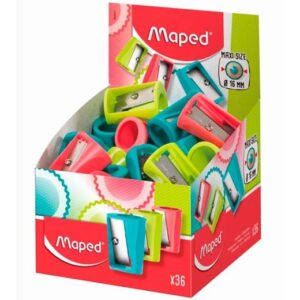 Maped Vivo Maxi Sacapuntas de Plastico con 1 Orificio de 16mm - Cuchilla de Acero Afilada y Resistente - Colores Surtidos