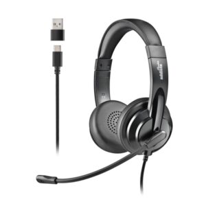 NGS VOX605-C Auriculares USB-C con Microfono - Microfono Regulable y Flexible - Almohadillas y Diadema Acolchadas - Diadema Ajustable - Control en Cable - Cable de 2m - Color Negro