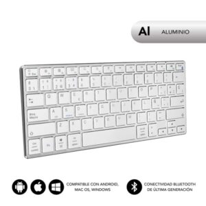 Subblim Teclado Ultrafino Advance Compact - Acabado de Aluminio - Diseño Ultrafino 7mm - Bluetooth 3.0 - Autonomia 30 dias - Color Plata