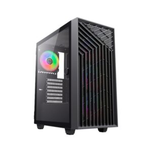 Coolbox GA300 GridLine Caja Torre ATX, Micro ATX, Mini-ITX - Lateral Cristal Templado - Tamaño HDD 2.5", 3.5" - USB-A 3.0, USB-C y Audio - 3 Ventiladores ARGB 120mm - Soporta Refrigeracion Liquida - Color Negro