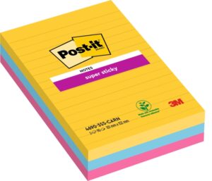 Post-It Super Sticky Pack de 3 Blocs de 90 Notas Adhesivas Reposicionables - Forma Rectangular - 101x152mm - Colores Surtidos