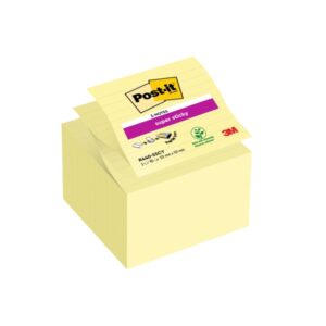 Post-It Super Sticky Pack de 5 Blocs de 90 Z-Notas Grandes Adhesivas Reposicionables Z-Notas Grandes - con Lineas - Color Amarillo Claro