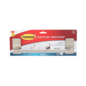 Command Toallero para Aseo - Soporta hasta 1.3kg - Incluye 4 Tiras Adhesivas Medianas - Resistente al Agua y Oxido - Color Niquel Satinado