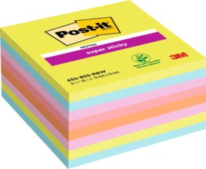 Post-It Super Sticky Pack de 8 Blocs de 45 Notas Adhesivas Reposicionables - 76x76mm - 100% PEFC - Colores Surtidos