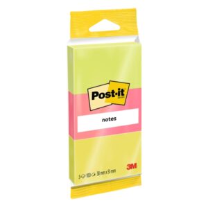 Post-It Pack de 3 Blocs de 100 Notas Adhesivas Reposicionables - Forma Rectangular - 38x51mm - Colores Surtidos