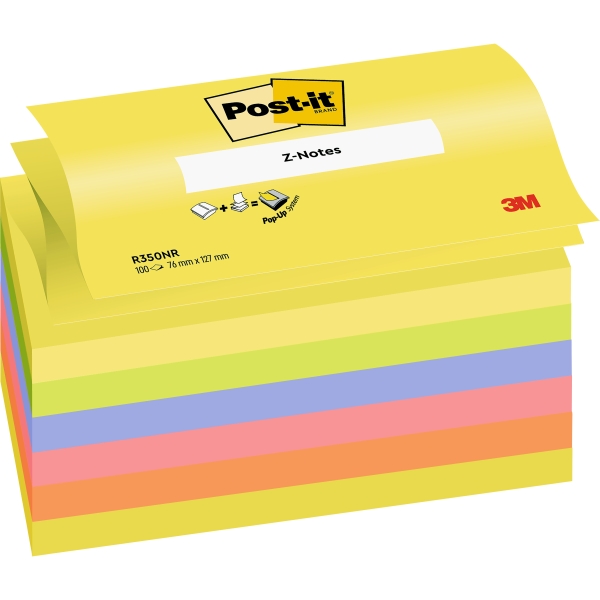 Post-It Pack de 6 Blocs de 100 Z-Notas Adhesivas Reposicionables - Forma Rectangular - 76x127mm - Colores Surtidos