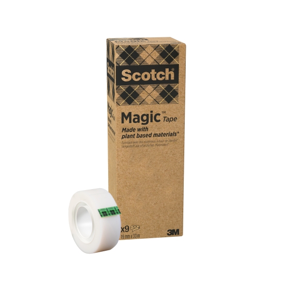 Scotch Magic Pack de 9 Cintas Adhesivas - 66% Adhesivo Vegetal - 19mm x 33m - Color Transparente