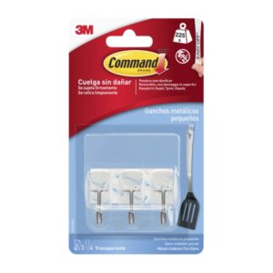 Command Pack de 3 Ganchos Compactos - Punta de Alambre - 4 Tiras Adhesivas - Soporta hasta 225G - Talla S - Color Blanco