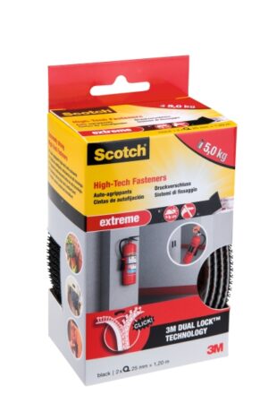 Scotch Extreme Pack de 2 Cierres Adhesivos Reposicionables - 25mm x 1.2m - Color Negro