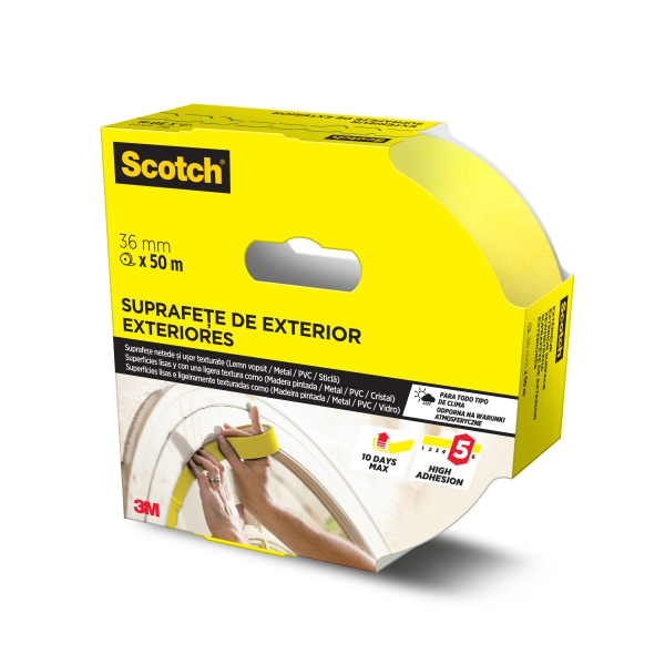 Scotch Cinta de Enmascarar - 36mm x 50m - Uso en Exterior - Color Amarillo