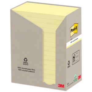 Post-It Pack de 16 Blocs de 100 Notas Adhesivas Recicladas - Forma Rectangular - 76x127mm - Color Amarillo Claro
