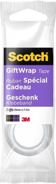 Scotch Giftwrap Pack de 2 Cintas Adhesivas Satinada - 19mm x 7.5m - Especial para Envolver Regalos - Color Transparente
