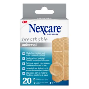 Nexcare Universal Breathable Pack de 20 Apositos Surtidos - Transpirable - Resistente al Agua - Color Piel