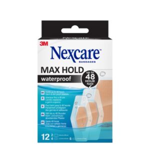 Nexcare Max Hold Waterproof Pack de 12 Apositos Surtidos - Impermeable - Fijacion 48H - Transpirable - Color Transparente