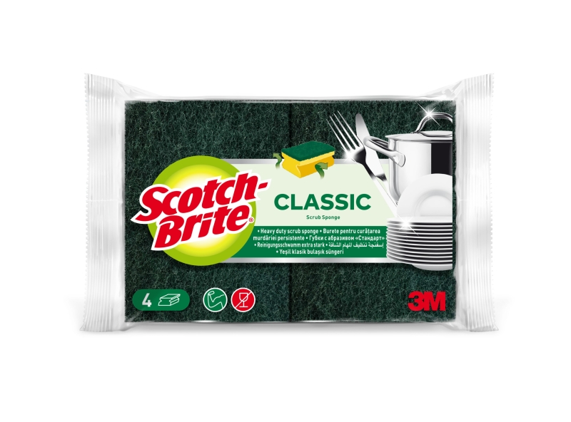 Scotch-Brite Classic Pack de 4 Estropajos de Cocina - Proteccion para los Dedos - Color Verde Oscuro