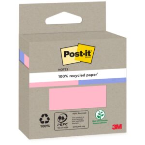 Post-It Pack de 2 Blocs de 100 Notas Adhesivas Recicladas - Forma Cuadrada - Colores Surtidos