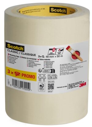Scotch Utility Pack de 3 Cintas de Enmascarar - 48mm x 50m - 70% PEFC - Color Blanco