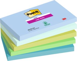 Post-It Super Sticky Pack de 5 Blocs de 90 Notas Adhesivas Reposicionables - Forma Rectangular - 127x76mm - Colores Surtidos