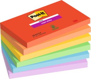Post-It Super Sticky Pack de 6 Blocs de 90 Notas Adhesivas Reposicionables - Forma Rectangular - 127x76mm - Colores Surtidos