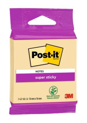 Post-It Super Sticky Bloc de 45 Notas Adhesivas Reposicionables - Forma Cuadrada - 76x76mm - Color Amarillo Claro