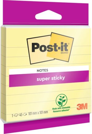 Post-It Super Sticky Bloc de 45 Notas Adhesivas Reposicionables con Renglones - Forma Cuadrada - 101x101mm - Color Amarillo Claro