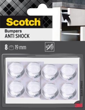 Scotch Pack de 8 Topes Adhesivos para Muebles - Antichoque - Diametro de 19mm - Color Transparente
