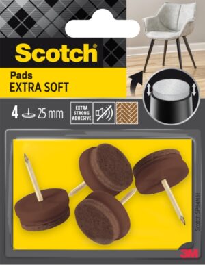 Scotch Pack de 4 Almohadillas de Fieltro con Clavo - Extrasuaves - Diametro de 25mm - Color Marron