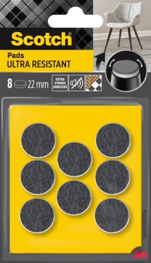 Scotch Pack de 8 Almohadillas de Fieltro Adhesivas - Ultra Resistentes - Diametro de 22mm - Color Blanco/Gris