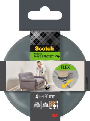 Scotch Move and Protect Flex Pack de 4 Patines Deslizantes Adhesivos - Diametro de 90mm - Soporta hasta 700kg - Color Gris