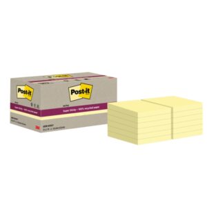 Post-It Super Sticky Pack de 12 Blocs de 70 Notas Adhesivas Recicladas - Forma Cuadrada - 47.6x47.6mm - Color Amarillo Claro