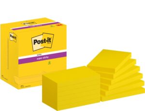 Post-It Super Sticky Pack de 12 Blocs de 90 Notas Adhesivas Reposicionables Colores Ultra - 76x127mm - Color Amarillo