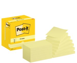 Post-It Pack de 12 Blocs de 100 Z-Notas Adhesivas Reposicionables - Forma Rectangular - 76x127mm - Color Amarillo Claro