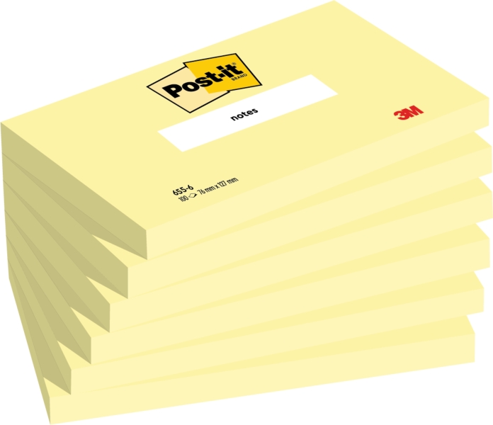 Post-It Pack de 6 Blocs de 100 Notas Adhesivas Reposicionables - Forma Rectangular - 76x127mm - Color Amarillo Claro