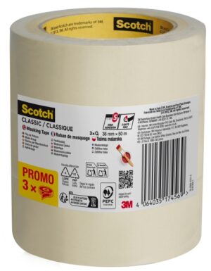 Scotch Classic Cinta de Enmascarar - 36mm x 50m - 70% PEFC - Color Blanco