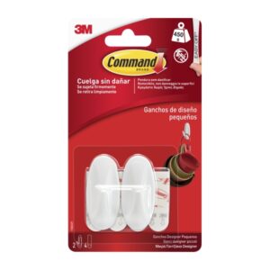 Command Pack de 2 Ganchos Compactos - Talla S - 4 Tiras Adhesivas - Soporta hasta 450G - Color Blanco