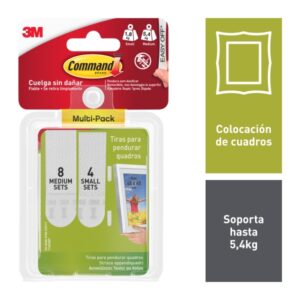 Command Pack de 24 Tiras Adhesivas para Colgar Cuadros - 8 Paresm + 4 Pares S - Soporta hasta 5.4kg - Color Blanco