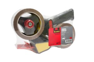 Scotch Precintadora de Mano - Incluye 2 Rollos de 50mm x 66m - Bajo Nivel de Ruido - Mango de Pistola - Precintos Color Marron