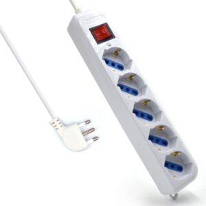 Ewent Regleta con 6 Tomas Tipo L/F (Schuko) de 10/16A - Interruptor de Encendido - Proteccion contra Sobretensiones - Proteccion Infantil - Enchufe Italiano Plano en Angulo - Cable de 1.5m - Color Blanco