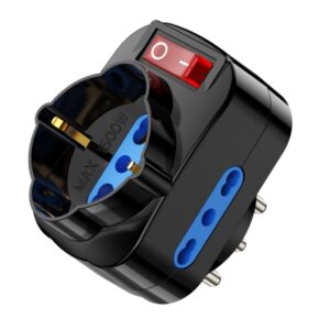 Ewent Regleta de 3 Tomas de Pared - 3x Tomas Italianas Tipo L/ Schuko de 10/16A - 2 Tomas L + 1 Toma L/F (Schuko) - Interruptor On/Off - Proteccion Infantil - Enchufe Italiano Giratorio - Color Negro