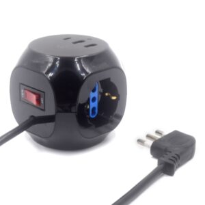 Ewent Regleta con 6 Tomas de Sobremesa en Forma de Cubo - 3 Tomas L/F (Schuko) - 2x USB-A - 1x USB-C - Enchufe Italiano Plano en Angulo - Interruptor On/Off - Cable de 1.5m - Color Negro