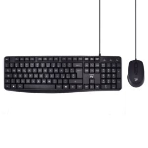 Ewent Pack Teclado + Raton para Oficina - Teclas Silenciosas de Perfil Bajo - 1000dpi - Disposicion Italiana QWERTY IT - Cable de 1.35m - Teclas Silenciosas de Perfil Bajo - Color Negro