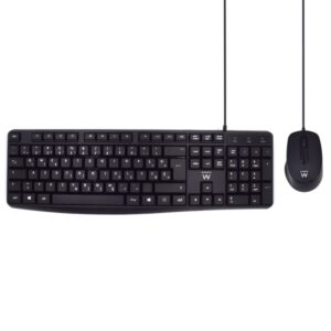 Ewent Pack Teclado + Raton para Oficina - Teclas Silenciosas de Perfil Bajo - 1000dpi - Disposicion Inglesa QWERTY US - Cable de 1.35m - Teclas Silenciosas de Perfil Bajo - Color Negro