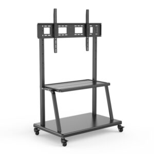 Ewent Soporte de Suelo para TV hasta 120" - Bandeja Auxiliar - Altura Ajustable - VESA Maximo 1000x600 - Peso Maximo 120kg - Ruedas con Bloqueo - 1140x735x1840mm - Color Negro
