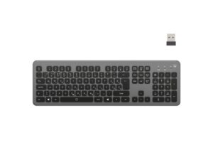 Ewent Teclado Inalambrico - Bateria de Litio Recargable de 300mAh - Disposicion Eslovena QWERTZ SI - Retroiluminacion - Teclas de Bajo Perfil y Silenciosas - Color Negro/Gris