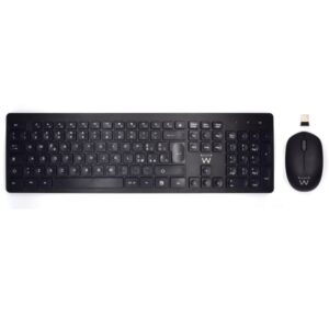 Ewent Pack Teclado + Raton Inalambricos - Receptor USB-A 2.4Hz - 1000dpi - Disposicion Italiana QWERTY IT - Incluye Pilas AA/AAA - Teclas Concavas - Color Negro