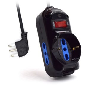 Ewent Regleta con 3 Tomas - 2 Tomas L + 1 Toma L/F (Schuko) - Interruptor On/Off - Enchufe Italiano Plano en Angulo - Cable de 1.5m - Color Negro