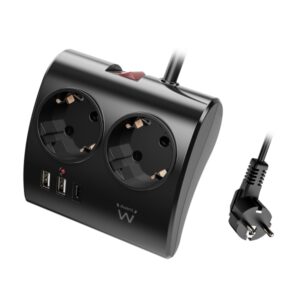 Ewent Regleta de 5 Tomas de Sobremesa - 2x Schuko 16A - 2x USB-A - 1x USB-C - Interruptor On/Off - Cable de 1.5m - Color Negro